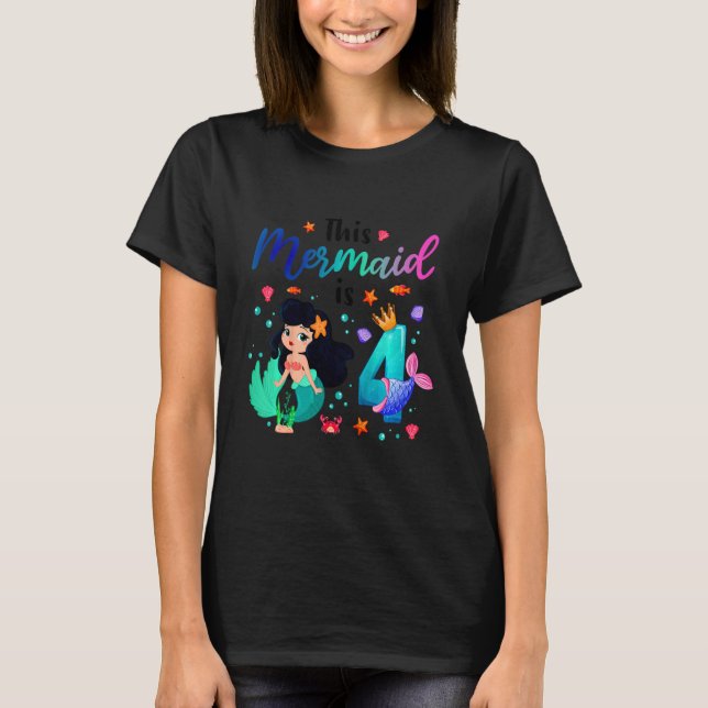 Camiseta Crianças Crianças De 4 Anos Menina Nadando Este Di (Frente)