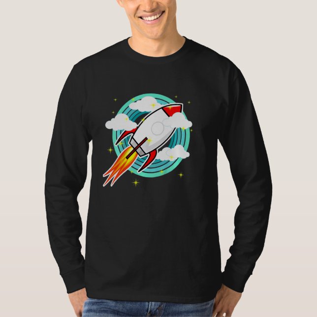 Camiseta Crianças Crianças Foguete Retro Para Jovens Astron (Frente)