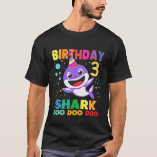 Camiseta Crianças Crianças Tubarão Bebê 3 Anos aniversário