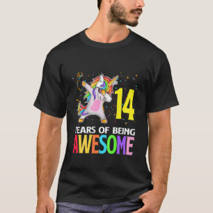 Camiseta Crianças Cute 14 Anos Unicorn Dabbing 14 Birthd
