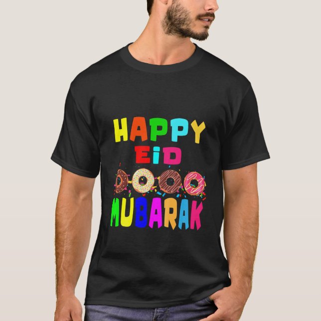 Camiseta Crianças Cute Eid Mubarak Kareem, Rosquinha Eid Mu (Frente)