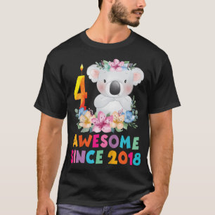 Camiseta Crianças Cute Koala Bear 4 Anos Aniversário Para B