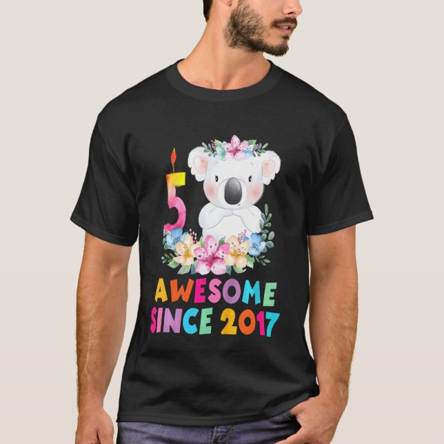 Camiseta Crianças Cute Koala Bear 5 Anos Aniversário Para B (Frente)