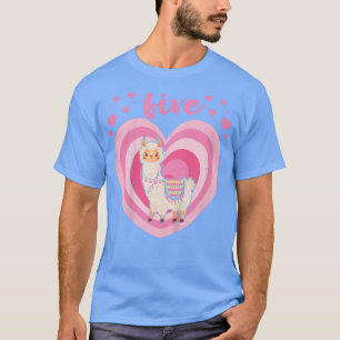 Camiseta Crianças Cute Llama Alpaca Birthday Garota 5 Anos