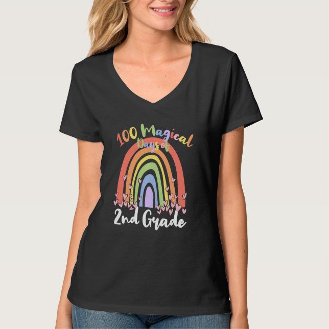 Camiseta Crianças Cute Rainbow 100 Dias Mágicos De segundo  (Frente)