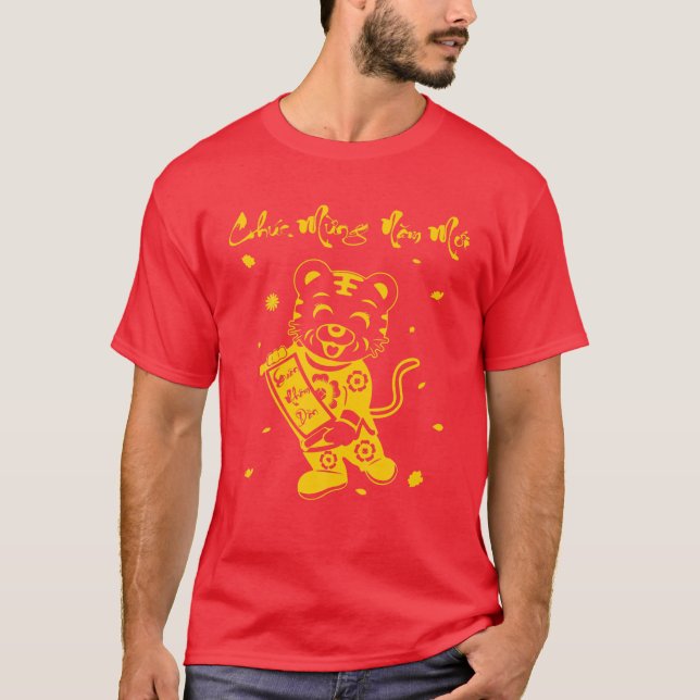 Camiseta Crianças Cute Tigre Vietnamita Ano Novo Chuc Mung  (Frente)