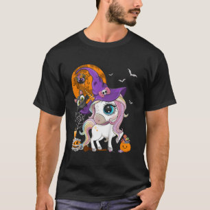 Camiseta Crianças Cute Unicorn Witch Hat Pumpkin Halloween 