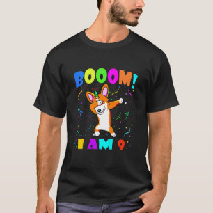 Camiseta Crianças Dabbing Corgicorn Booom Eu Tenho 9 Anos M