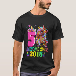 Camiseta Crianças Dabbing Unicorn 5 Birthday Girl Unicorn P