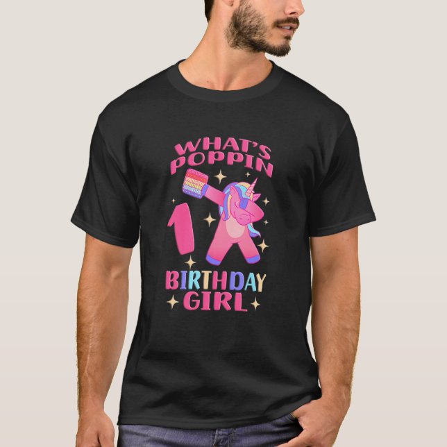 Camiseta Crianças Dabbing Unicorn Pop It Birthday Girl 1 An (Frente)