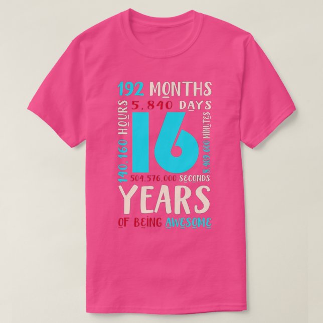 Camiseta Crianças de 16 anos Presentes com 16 anos Meninas  (Frente do Design)