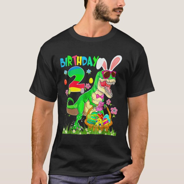 Camiseta Crianças De 2 Anos T Rex Dinossaur Coelho Da Pásco (Frente)