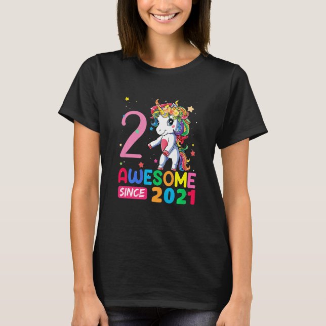 Camiseta Crianças de 2 anos Unicórnio Flosing segundo anive (Frente)