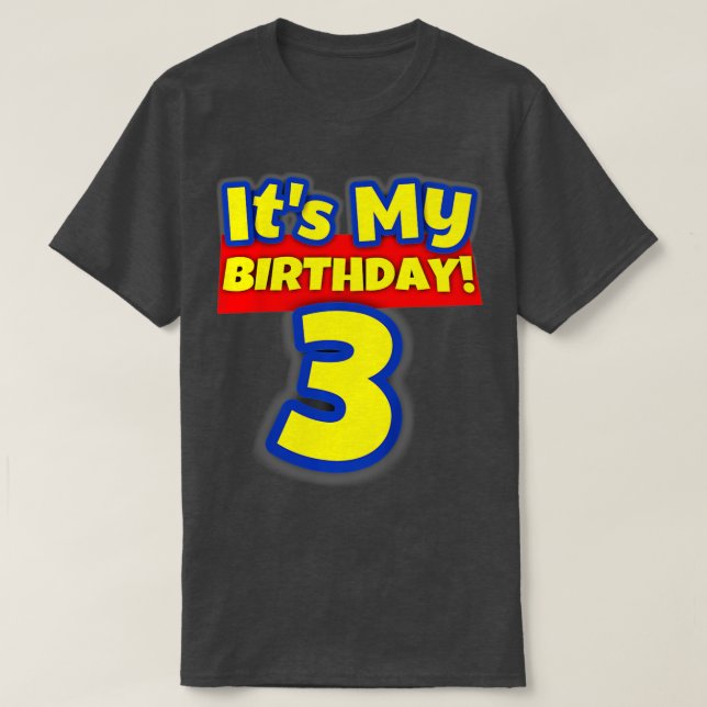 Camiseta Crianças de 3 anos, aniversário de 3 anos, rapazes (Frente do Design)