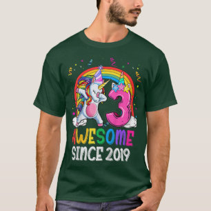 Camiseta Crianças De 3 Anos Dabbing Unicorn incríveis desde