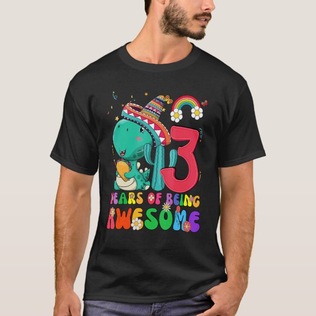 Camiseta Crianças De 3 Anos Meninas Meninas Fofam Dinossaur (Frente)