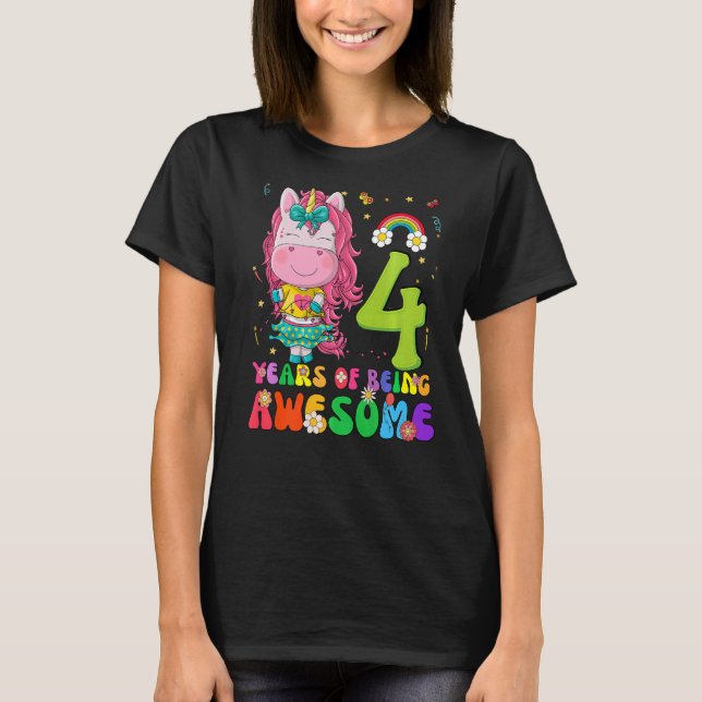 Camiseta Crianças de 4 anos adolescentes Unicórnio 4º anive (Frente)