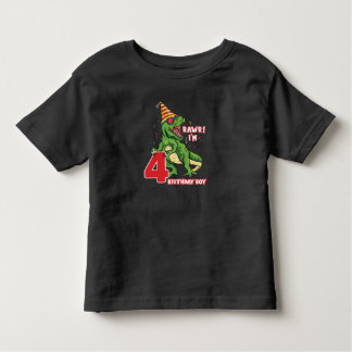 Camiseta Crianças de 4 anos dinossauros de aniversário 4 fe