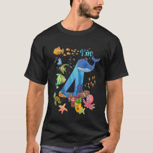 Camiseta Crianças de 4 anos no oceano de baleia tema 4º ani