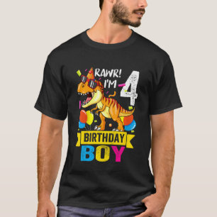 Camiseta Crianças de 4 anos Rawr Eu sou o 4º aniversário Bo