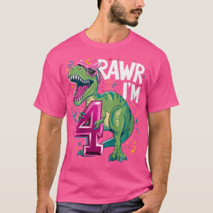 Camiseta Crianças De 4 Anos T Rex Dinossaur 4ª Rapariga De 