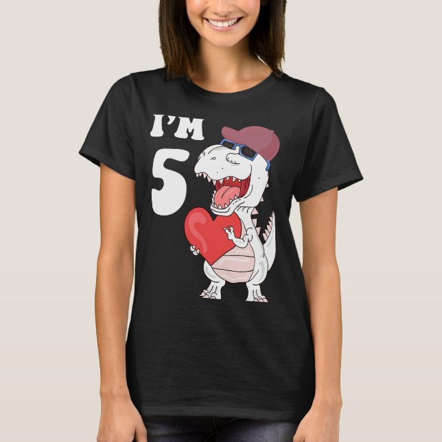 Camiseta Crianças de 5 anos 5 de aniversário Dinossauro de  (Frente)