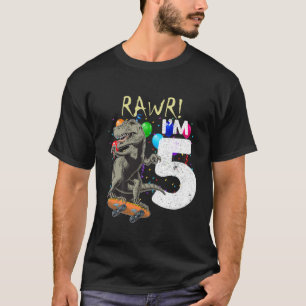 Camiseta Crianças de 5 anos 5 de aniversário Garoto T Rex