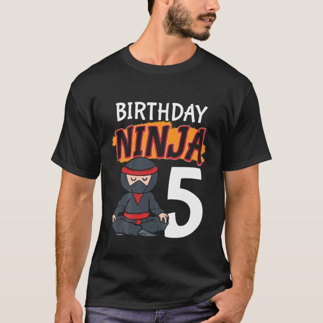 Camiseta Crianças de 5 anos 5 Ninja Birthday Boys Party Mar (Frente)