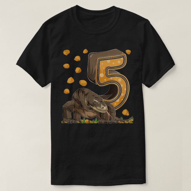 Camiseta Crianças de 5 anos Dragão de Komodo Reptile 5 Aniv (Frente do Design)