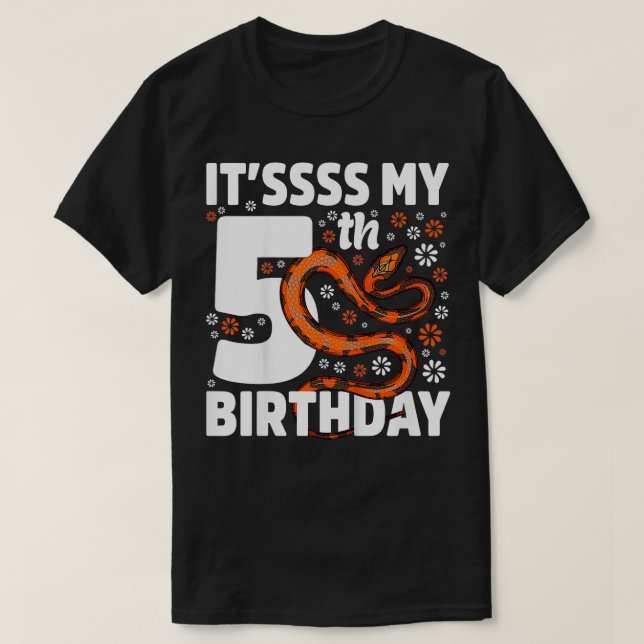 Camiseta Crianças de 5 anos Festa de aniversário Cobra 5 Bo (Frente do Design)