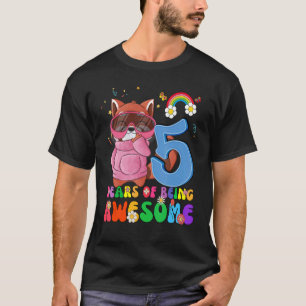 Camiseta Crianças de 5 anos Meninas Vermelhas Panda 5 Birth