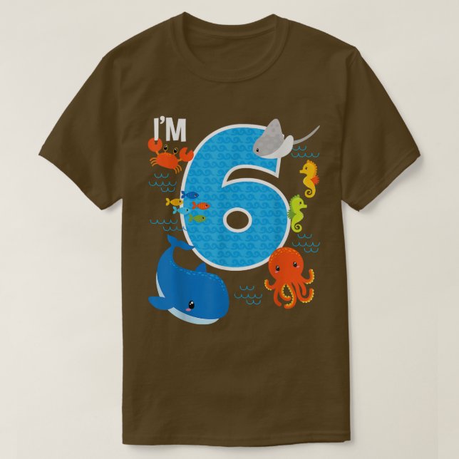 Camiseta Crianças de 6 anos de idade, baleias de aniversári (Frente do Design)