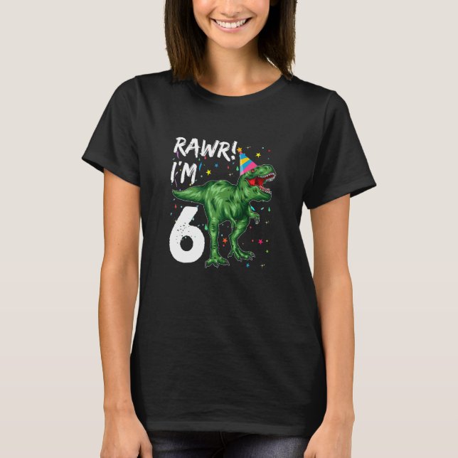 Camiseta Crianças de 6 anos Dinossaur Rex 6 Aniversário Din (Frente)