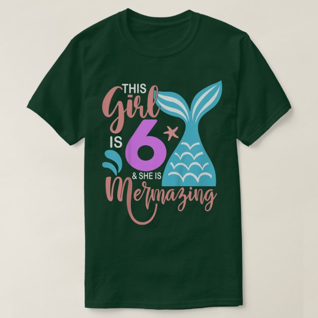 Camiseta Crianças de 6 anos Menina Sereia 6 sith Birthday S (Frente do Design)
