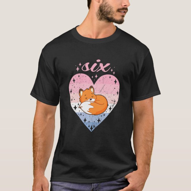 Camiseta Crianças de 6 anos Raposa Cura de Aniversário 6 B  (Frente)