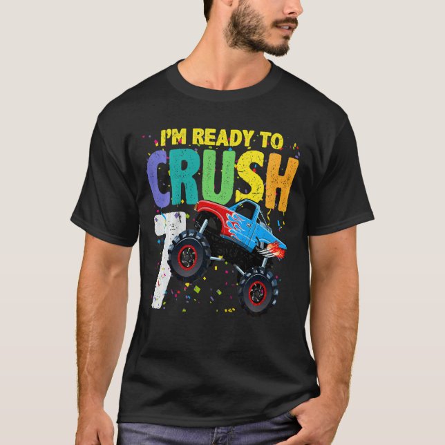 Camiseta Crianças de 7 anos 7 de idade Monstro de Aniversár (Frente)