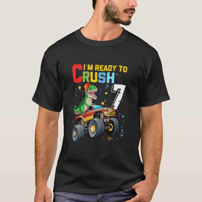 Camiseta Crianças de 7 anos Monstro Dinossauro 7 Birthda (Frente)