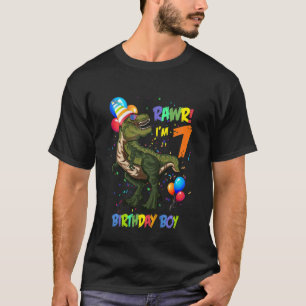 Camiseta Crianças de 7 anos Rawr Eu sou 7 Birthday Boy Dino