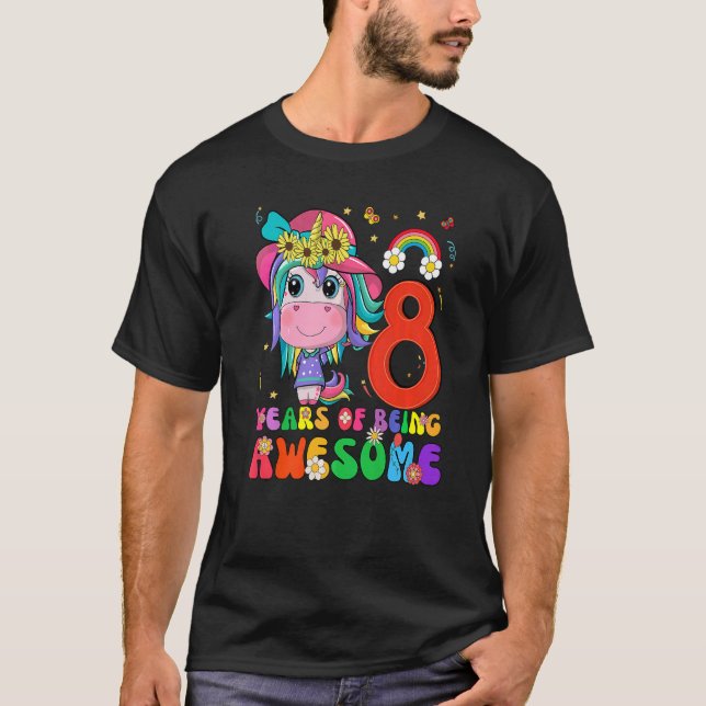 Camiseta Crianças de 8 anos adolescentes Unicórnio 8º anive (Frente)