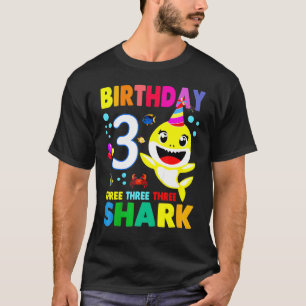 Camiseta Crianças De Aniversário Crianças Tubarões 3ª Garot