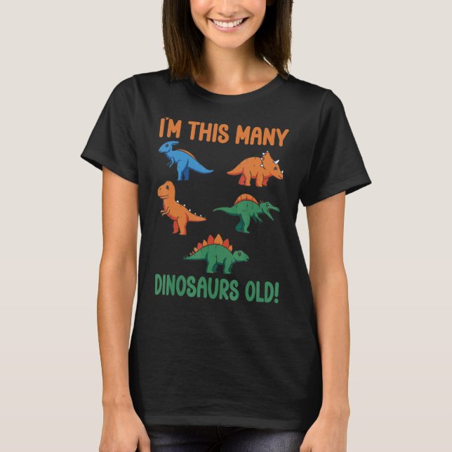Camiseta Crianças de Aniversário do 5 de 5 Anos Dinossauros (Frente)