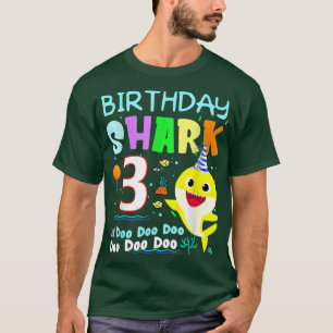 Camiseta Crianças de Aniversário Tubarão 3 Anos Terceira Fa