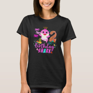 Camiseta Crianças De Aniversário Tubarão De 2 Anos Família 