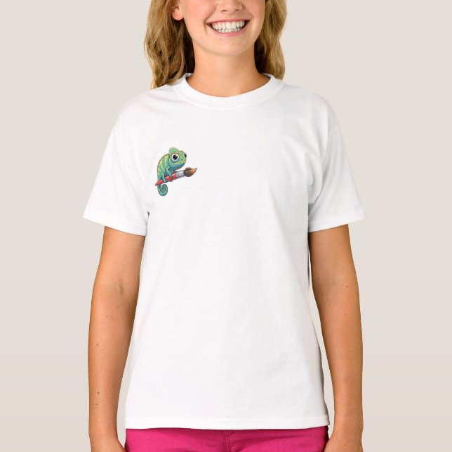 Camiseta Crianças de Camaleão Montado em Pincel (Frente)