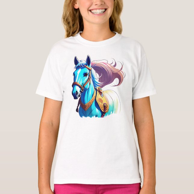 Camiseta Crianças de Cavalo Azul (Frente)