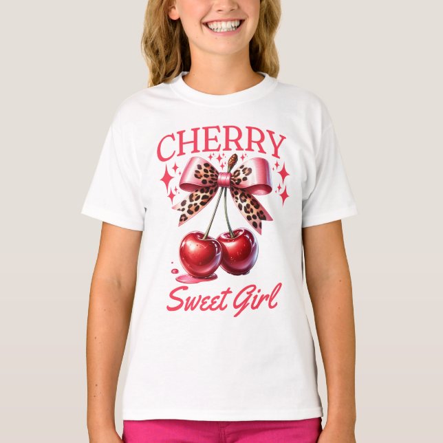 Camiseta Crianças de cereja e arco rosa (Frente)