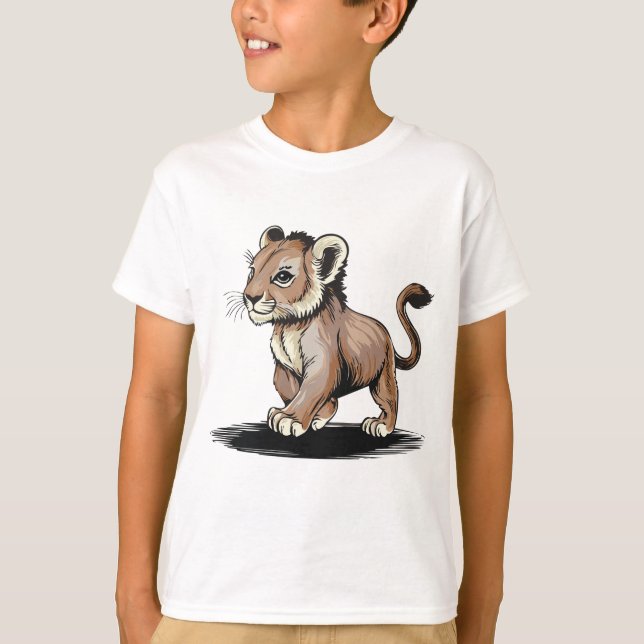 Camiseta Crianças De Cubo De Leão Bravo (Frente)