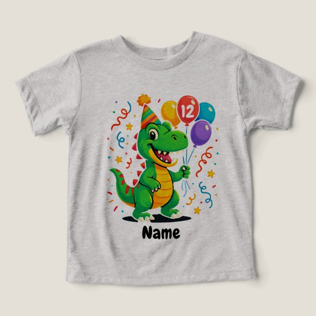 Camiseta Crianças de Dino de aniversário de lindos personal (Design frontal)