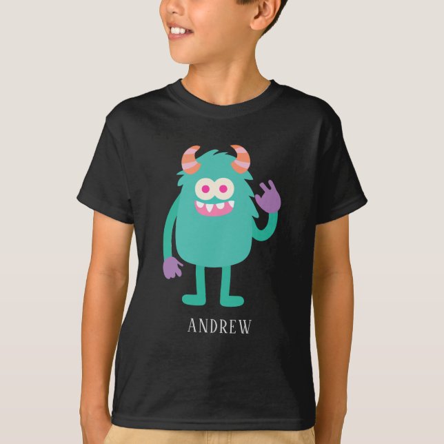 Camiseta Crianças de Monstros Cute de Nome Personalizado (Frente)