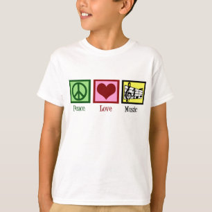 Camiseta Crianças de Música Peace Love